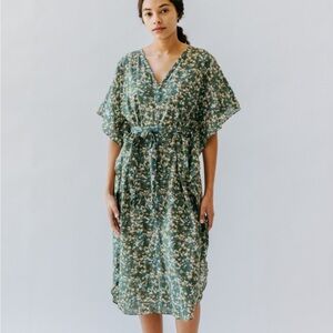 Mirth Bali Green Cotton Cotton Lagenlook Midi Dress With Belt